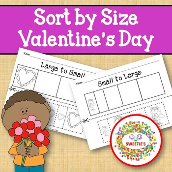 Preview of Sort by Size Activity Sheets - Color, Cut, and Paste - Valentine Theme