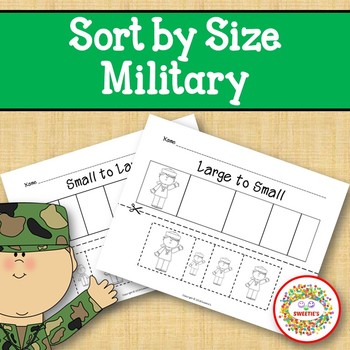 Preview of Sort by Size Activity Sheets - Color, Cut, and Paste - Memorial Day Military