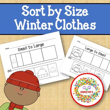 Preview of Sort by Size Activity Sheets - Color, Cut, and Paste - Winter Clothes Theme