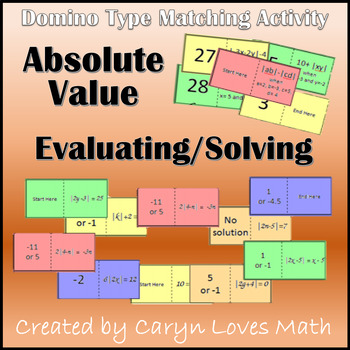 Absolute Value Solving Equation/Evaluating Expressions~Domino Matching