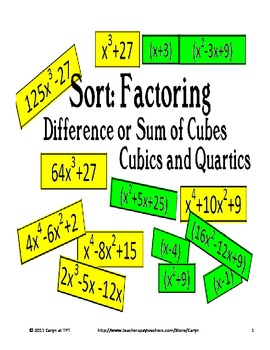 Preview of Factoring -Difference and Sum of Cubes- Cubics, Quartics Expressions