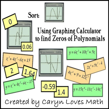 Preview of Using Graphing Calculator~Find Zeros~Polynomials~Graph~Sorting Activity
