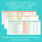 Sortable APUSH Past Exam Essay Prompt List