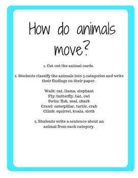 Sorting Activity: How do animals move? by Rachel Graubart | TPT