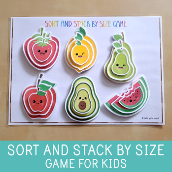 Preview of Sorting Activity, Stacking by Size Game, Cute Fruits, Math Centers
