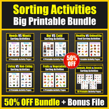 Preview of Sorting Activity Worksheets for kids to identify, Cut & Paste - Mega Bundle