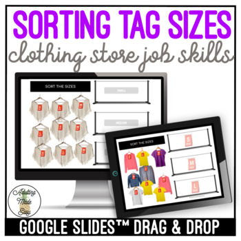 Preview of Sorting Clothing Tag Sizes Google Slides Activity
