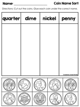 Sorting Coins Cut and Paste Activity - by Name and Value by Sweet Firsties