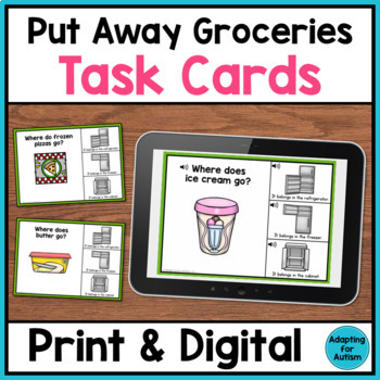 Preview of Life Skills Task Cards - Sorting Groceries (Print & Digital Boom Cards)