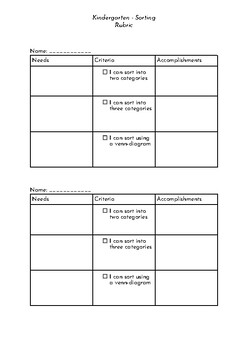Preview of Sorting Kinder Math Rubric