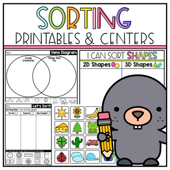 Preview of Kindergarten Sorting by Attributes - Sorting Activities, Centers & Worksheets