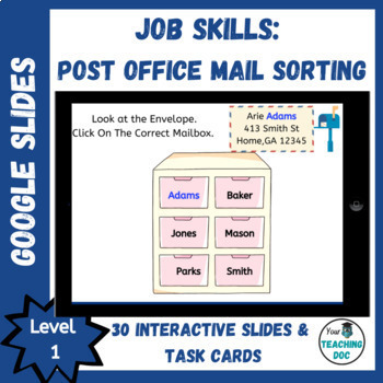 Preview of Sorting Mail with Task Cards for Job Life & Work Skills - Level 1 No Prep
