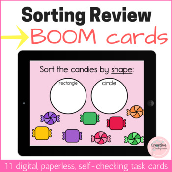 Preview of Sorting Review Digital Task Cards with BOOM Cards for Kindergarten