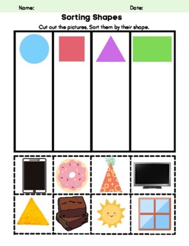 Preview of Sorting Shapes Cut and Paste, Rectangles, Triangles, Circles, Squares, 2D shapes