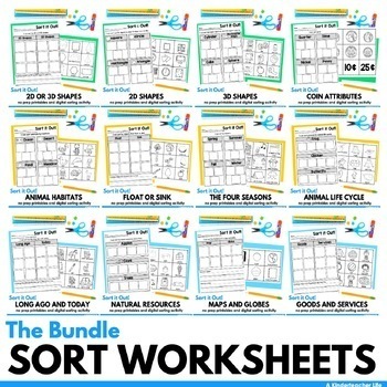 Preview of Sort Worksheets Bundle Printable and Digital
