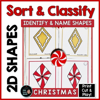 Preview of Sorting by Attributes - 2D Shapes - Geometry - Math Task Cards - CHRISTMAS!