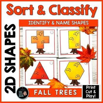 Preview of Sorting by Attributes - 2D Shapes - Math Task Cards - FALL TREES