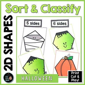 Preview of Sorting by Attributes - 2D Shapes - Math Task Cards  -  Halloween