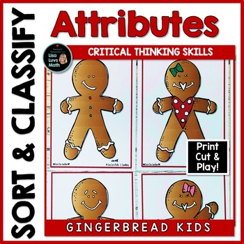 Preview of Sorting by Attributes - Math Task Cards  - Gingerbread Kids
