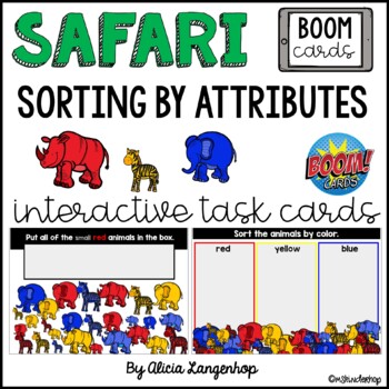 Preview of Sorting by Attributes: Size, Animal, Color | Safari Themed Digital BOOM Cards™