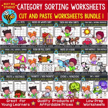 Preview of Sorting by Category Cut and Paste Worksheets Bundle # 1