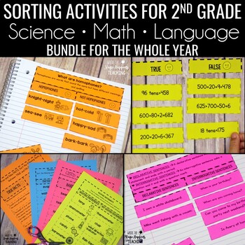 Preview of 2nd Grade Math - Language - Science Sorts for Interactive Notebooks BUNDLE