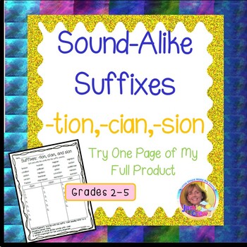 Preview of Sound-Alike Suffixes -tion, -cian, -sion DIGITAL #Distancelearning Sample Page