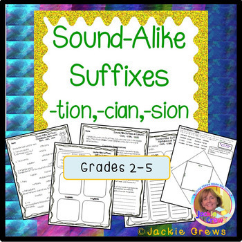 Preview of Sound-Alike Suffixes -tion -cian -sion  with Easel Pages