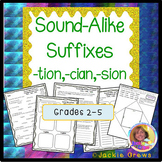 Sound-Alike Suffixes -tion -cian -sion  with Easel Pages