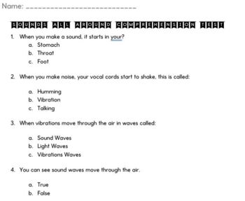 Preview of Sound All Around Comprehension Test