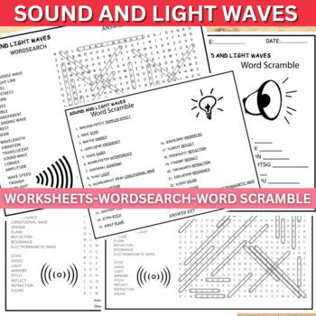 Preview of Sound And Light Waves Worksheets Quiz,Wordsearch & Crossword