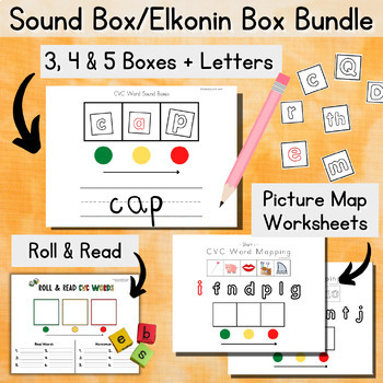 Preview of Sound Boxes Bundle: CVC Word Mats Activity + 2, 3, 4, & 5 Phoneme Elkonin Boxes