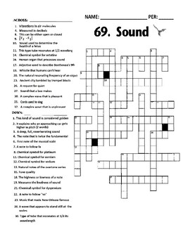 Sound and Music Crossword Puzzle (2 flavors 1 with key words 1 without)