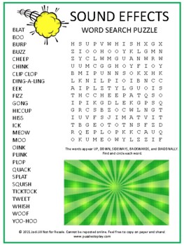 Preview of Sound Effects Word Search Puzzle | Noises Game Activity Worksheet