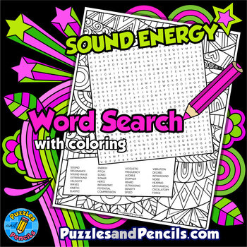 Preview of Sound Energy Word Search Puzzle Activity with Coloring | Energy Wordsearch