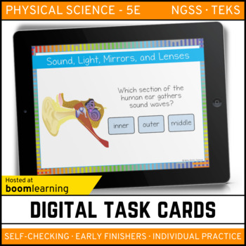 Preview of Sound Light Mirrors & Lenses Digital Task Cards - Boom Cards