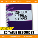 Sound, Light, Mirrors & Lenses Notes, PowerPoint, and Test