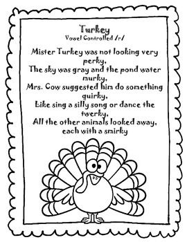 Sound Loaded Thanksgiving Rhymes/Poems Silly SPEECH Therapy Fun for the ...