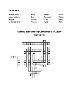 Sound Recording Crossword Puzzle by Printables Pronto TPT