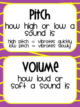 Sound Science Unit - Posters, Vocabulary, Sorting Activity, Pitch