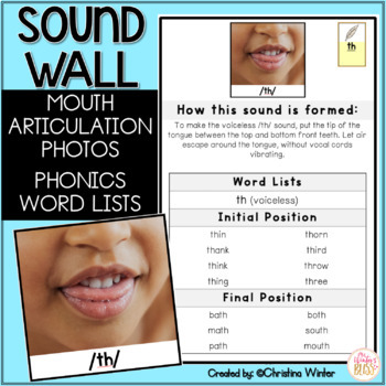Preview of Sound Wall Mouth Pictures and Word Lists ONLY - Science of Reading