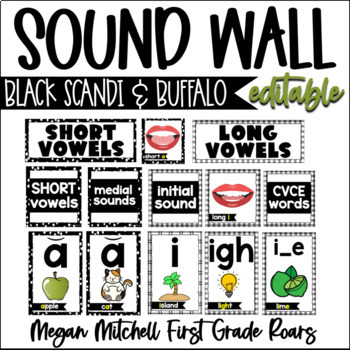 Preview of Sound Wall Phonics Scandi & Buffalo Plaid  Vowel Valley  Science of Reading