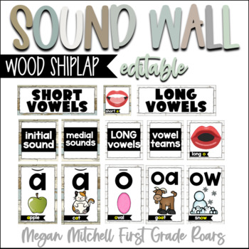 Preview of Sound Wall  Phonics  Wood Shiplap  Vowel Valley Science of Reading