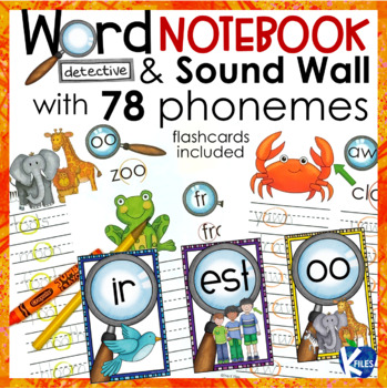 Preview of Sound Wall and Word Detective Notebook for 78 Phonemes with Flashcards