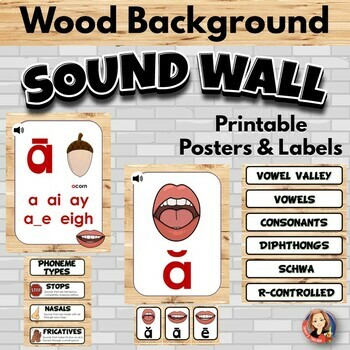 Preview of Sound Wall with Mouth Pictures in Rustic Wood Theme