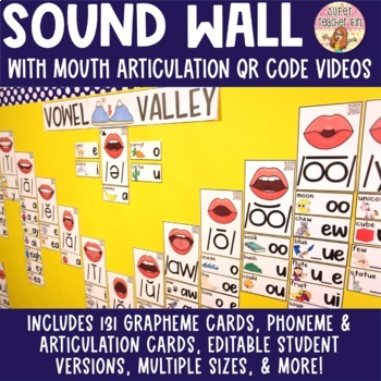 Preview of Sound Wall with Mouth Pictures & QR Code Mouth Videos - Science of Reading