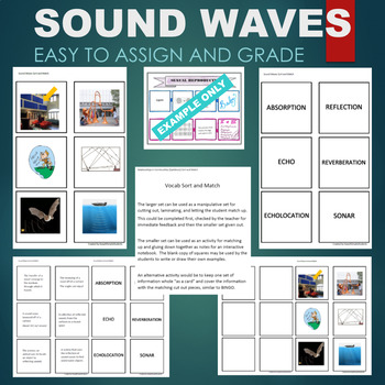 Preview of Sound Waves (Echo, Sonar, Reflection, Absorption) Sort & Match STATIONS Activity
