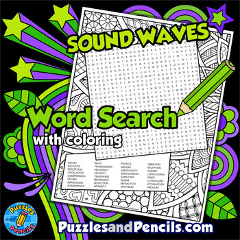 Preview of Sound Waves Word Search Puzzle with Coloring Activity Page | Physics Wordsearch