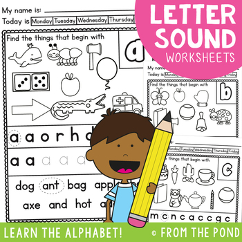 alphabet and letter sounds worksheets by from the pond tpt
