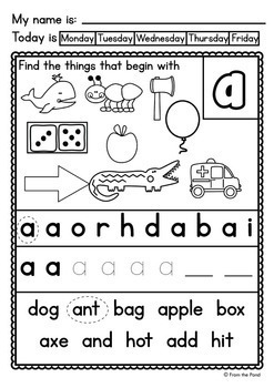 alphabet and letter sounds worksheets by from the pond tpt